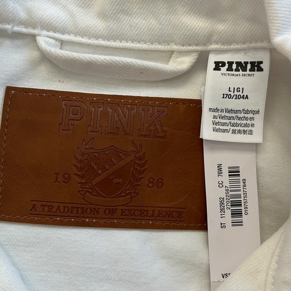PINK Victoria's Secret White Denim Oversized Trucker Jacket NWT Size Large - Picture 5 of 11